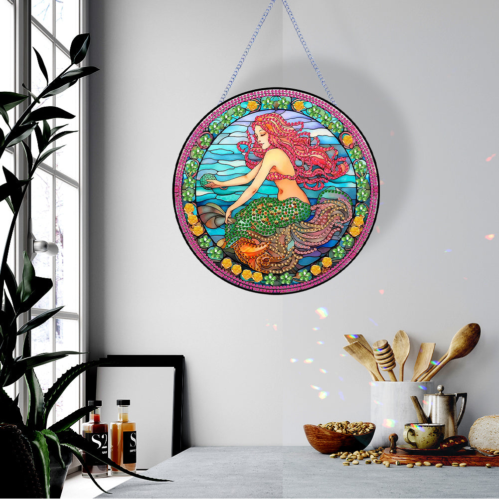 Mermaid Diamond Painting Art Pendant Acrylic Diamond Drawing Hanging Ornament