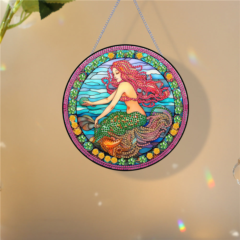 Mermaid Diamond Painting Art Pendant Acrylic Diamond Drawing Hanging Ornament