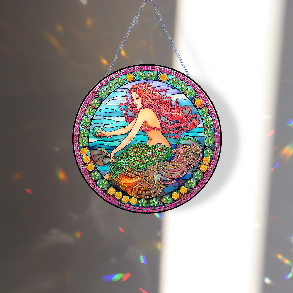 Mermaid Diamond Painting Art Pendant Acrylic Diamond Drawing Hanging Ornament