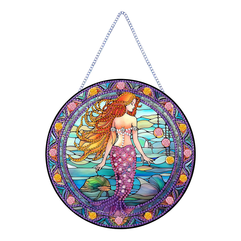 Mermaid Diamond Painting Art Pendant Acrylic Diamond Drawing Hanging Ornament