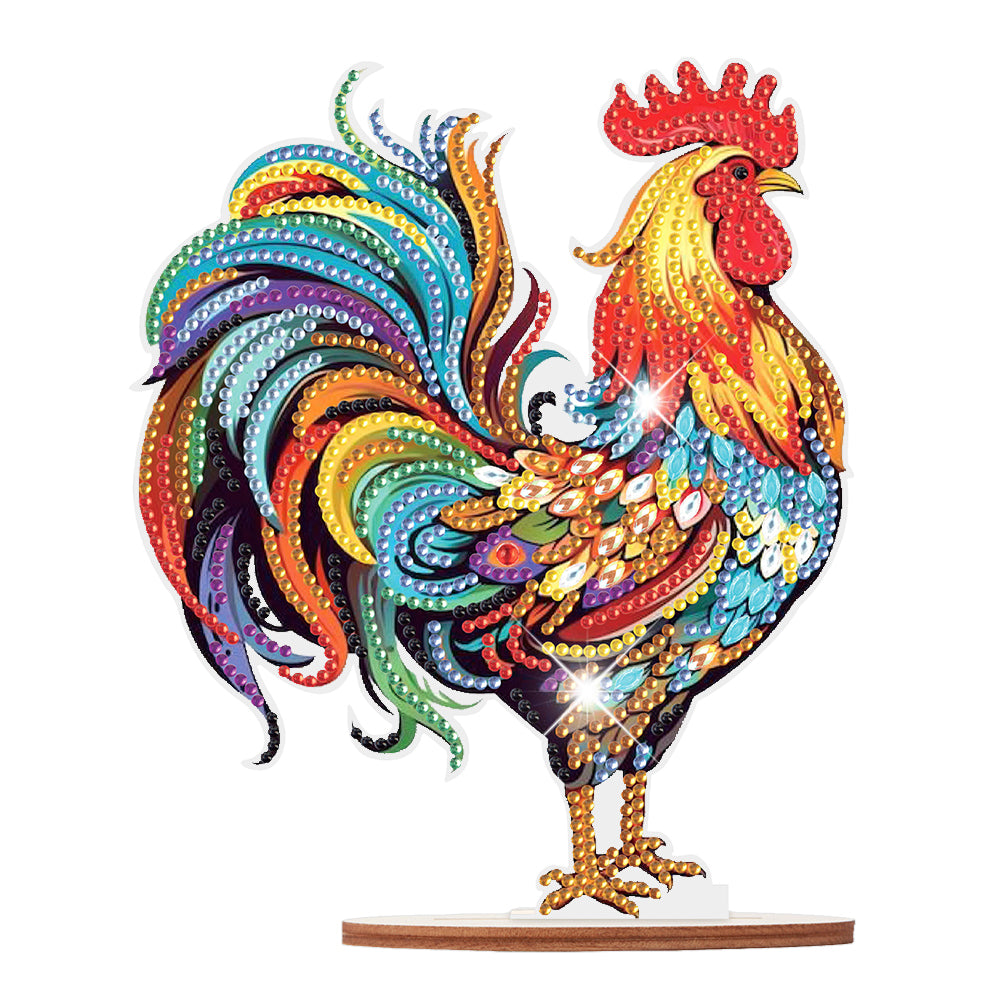 Wooden Rooster Animal Diamond Painting Desktop Ornaments Kit for Adults Beginner