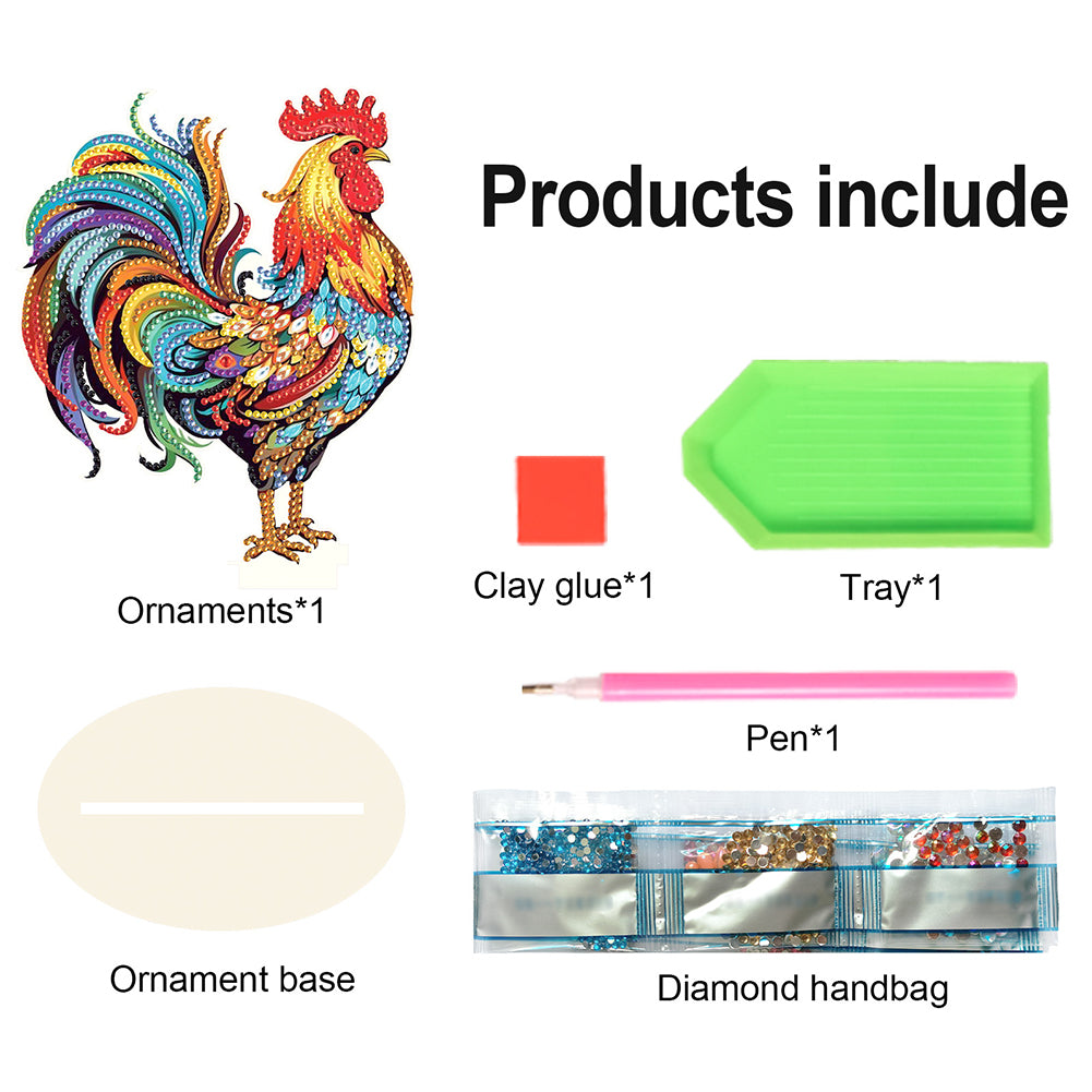 Wooden Rooster Animal Diamond Painting Desktop Ornaments Kit for Adults Beginner