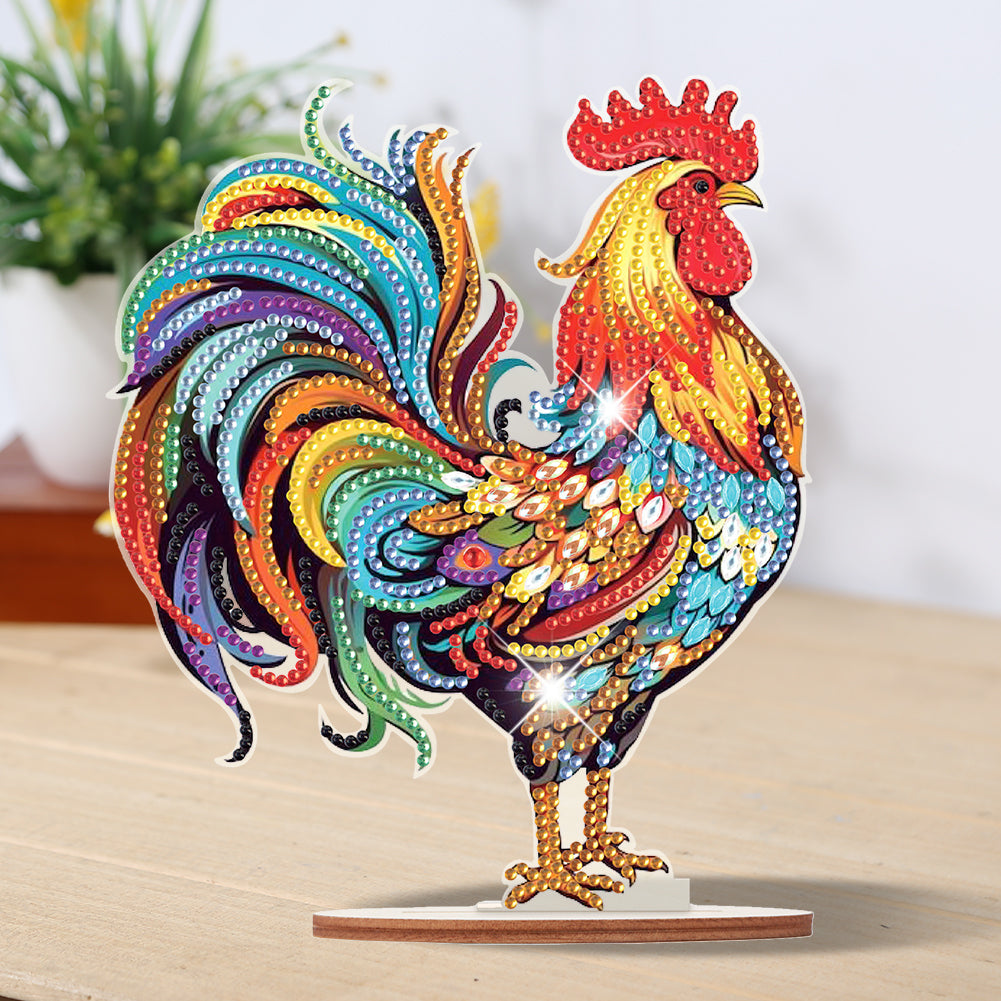 Wooden Rooster Animal Diamond Painting Desktop Ornaments Kit for Adults Beginner