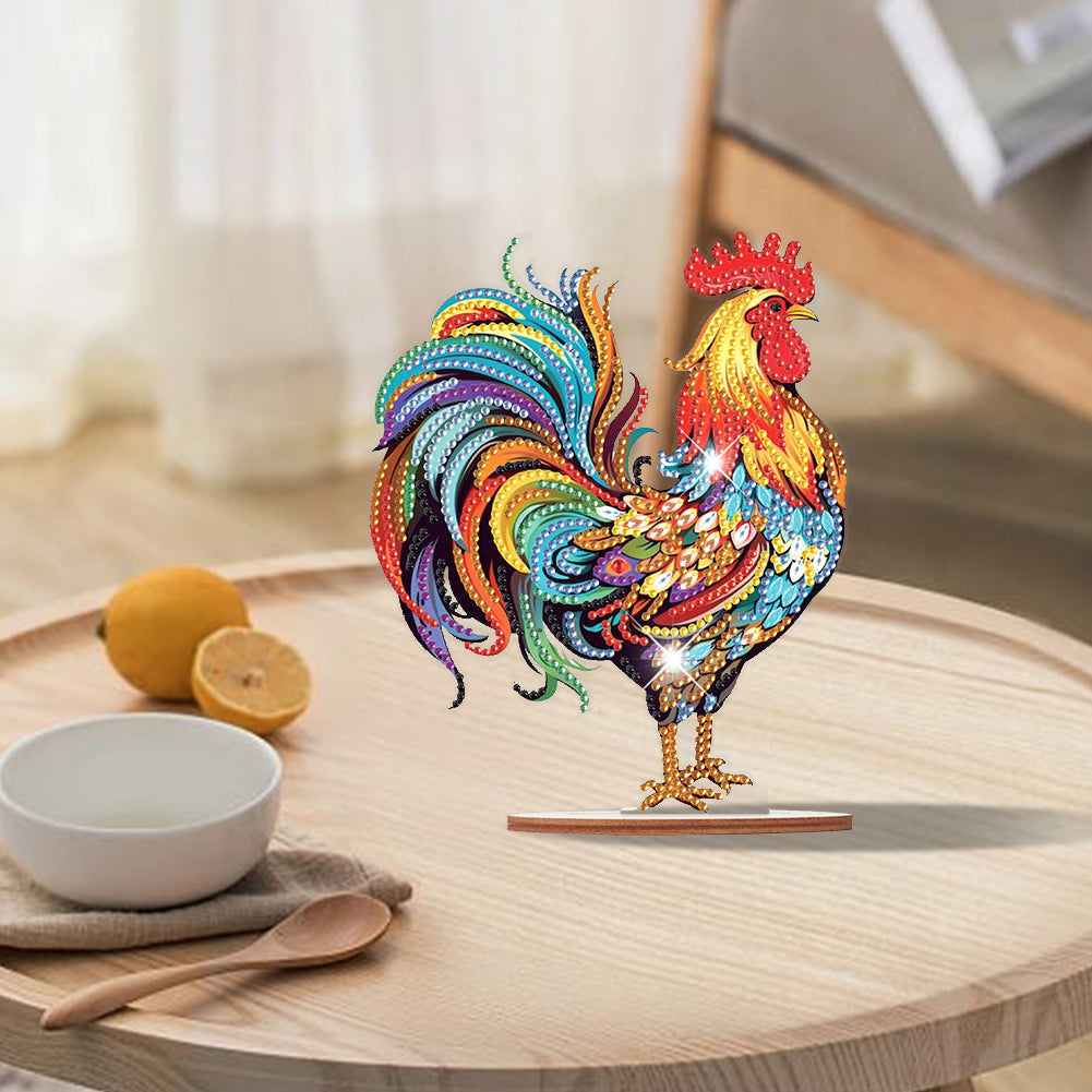 Wooden Rooster Animal Diamond Painting Desktop Ornaments Kit for Adults Beginner