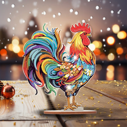 Wooden Rooster Animal Diamond Painting Desktop Ornaments Kit for Adults Beginner