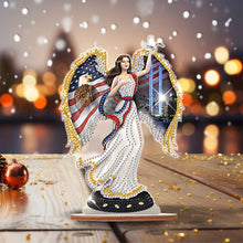 Load image into Gallery viewer, Wooden American Flag Angel Diamond Painting Desktop Ornaments Kit Decoration
