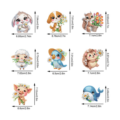 8Pcs Double Sided Cute Animal Diamond Art Keyring for Home Birthday Party Decor