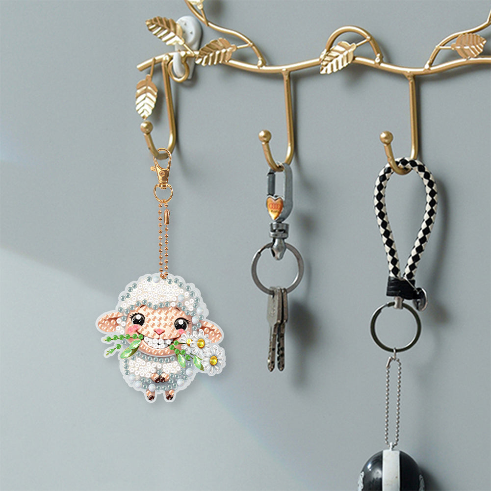 8Pcs Double Sided Cute Animal Diamond Art Keyring for Home Birthday Party Decor