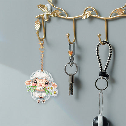 8Pcs Double Sided Cute Animal Diamond Art Keyring for Home Birthday Party Decor