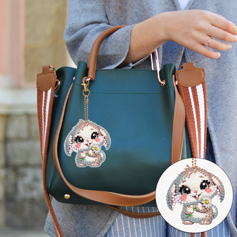 8Pcs Double Sided Cute Animal Diamond Art Keyring for Home Birthday Party Decor