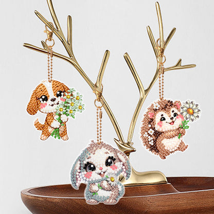 8Pcs Double Sided Cute Animal Diamond Art Keyring for Home Birthday Party Decor