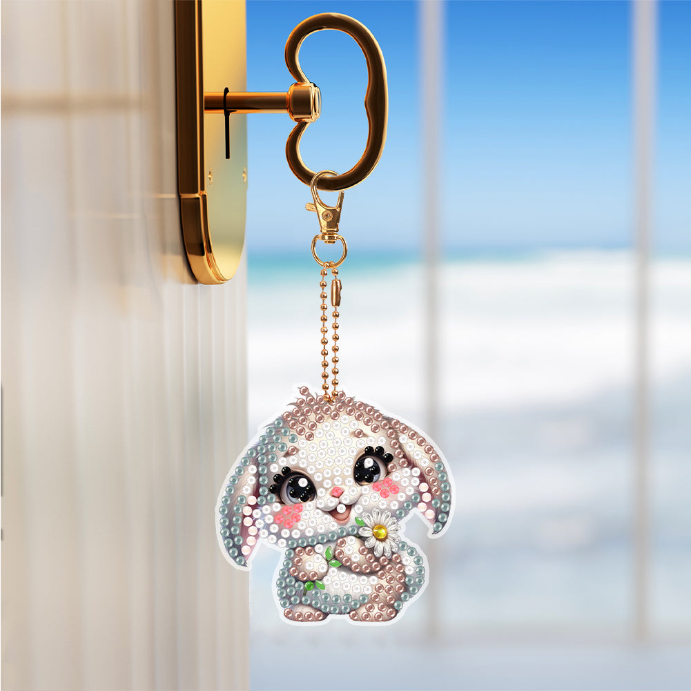 8Pcs Double Sided Cute Animal Diamond Art Keyring for Home Birthday Party Decor