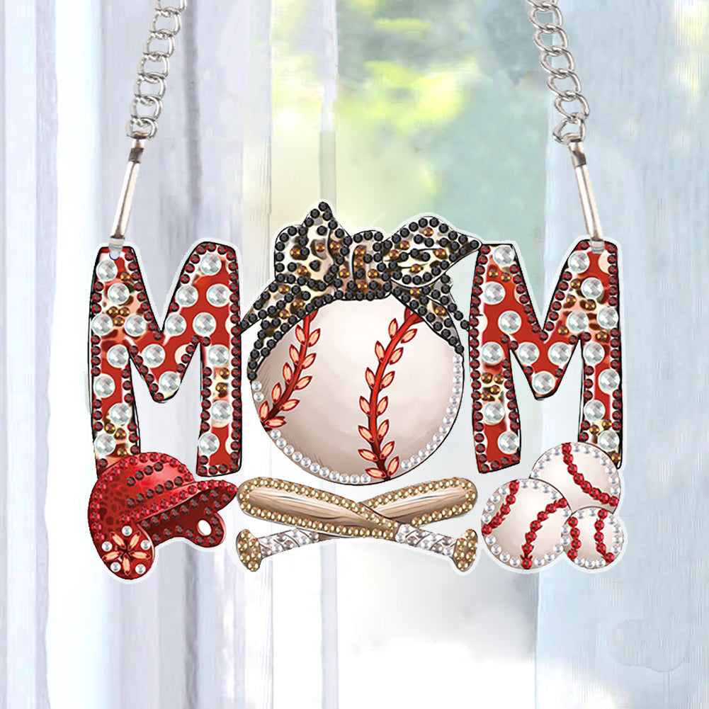 Mom Baseball Art Diamond Painting Hanging Pendant Acrylic Home Windows Decor