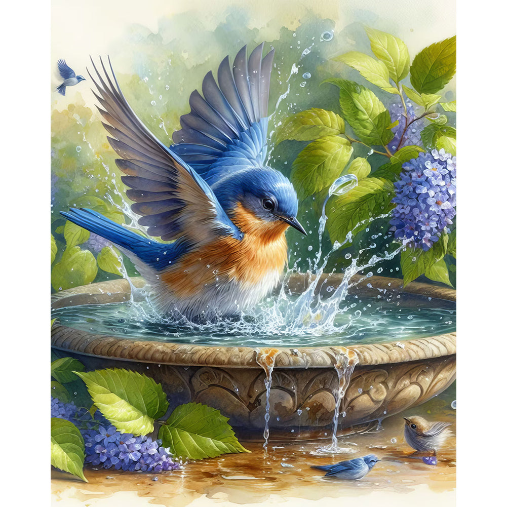 Diamond Painting - Full Round - Birds playing in water (40*50CM)