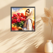 Load image into Gallery viewer, Diamond Painting - Full Round - Woman in headscarf holding flowers (30*30CM)
