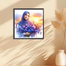 Load image into Gallery viewer, Diamond Painting - Full Round - Woman in headscarf holding flowers (30*30CM)
