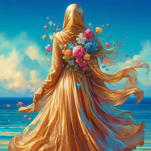 Load image into Gallery viewer, Diamond Painting - Full Round - Woman in headscarf with flowers on the beach (30*30CM)
