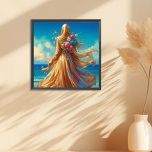 Load image into Gallery viewer, Diamond Painting - Full Round - Woman in headscarf with flowers on the beach (30*30CM)
