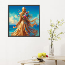 Load image into Gallery viewer, Diamond Painting - Full Round - Woman in headscarf with flowers on the beach (30*30CM)
