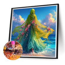 Load image into Gallery viewer, Diamond Painting - Full Round - Woman in headscarf with flowers on the beach (30*30CM)
