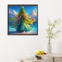 Load image into Gallery viewer, Diamond Painting - Full Round - Woman in headscarf with flowers on the beach (30*30CM)
