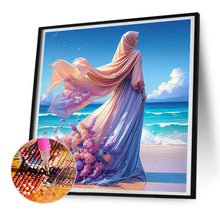 Load image into Gallery viewer, Diamond Painting - Full Round - Woman in headscarf with flowers on the beach (30*30CM)
