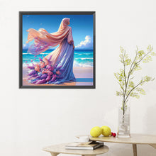 Load image into Gallery viewer, Diamond Painting - Full Round - Woman in headscarf with flowers on the beach (30*30CM)
