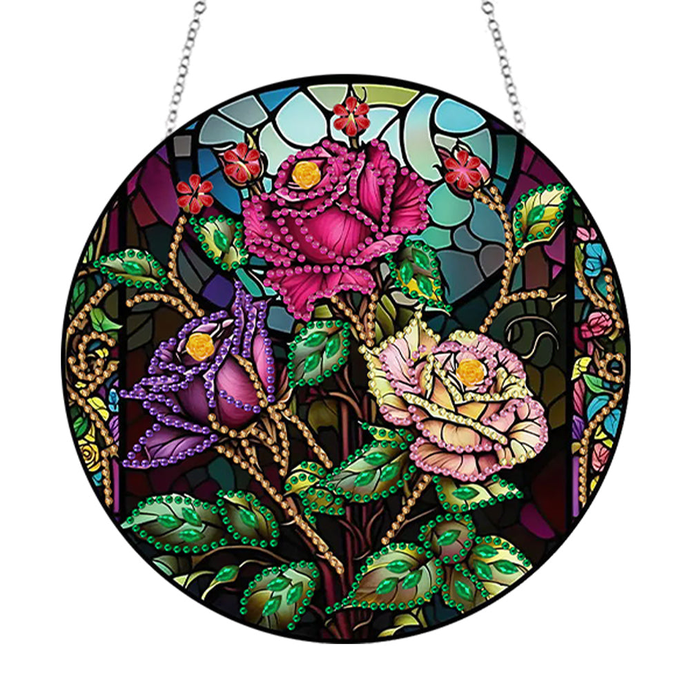 Roses Diamond Painting Art Pendant Flower Acrylic Diamond Painting Hanging Decor
