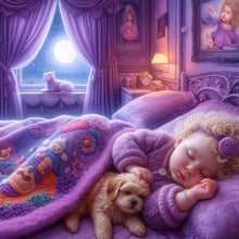 Load image into Gallery viewer, Diamond Painting - Full Round - Good night baby and puppy (30*30CM)
