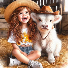 Load image into Gallery viewer, Diamond Painting - Full Round - sunshine girl and cow (30*30CM)
