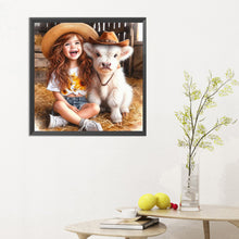 Load image into Gallery viewer, Diamond Painting - Full Round - sunshine girl and cow (30*30CM)
