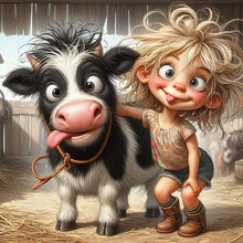 Load image into Gallery viewer, Diamond Painting - Full Round - sunshine girl and cow (30*30CM)
