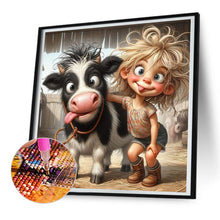 Load image into Gallery viewer, Diamond Painting - Full Round - sunshine girl and cow (30*30CM)
