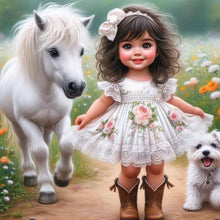 Load image into Gallery viewer, Diamond Painting - Full Round - Sunshine girl with pony and puppy (30*30CM)
