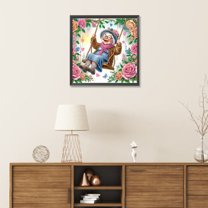Diamond Painting - Partial Special Shaped - Optimistic old lady on swing (30*30CM)