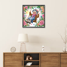 Load image into Gallery viewer, Diamond Painting - Partial Special Shaped - Optimistic old lady on swing (30*30CM)
