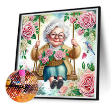 Load image into Gallery viewer, Diamond Painting - Partial Special Shaped - Optimistic old lady on swing (30*30CM)
