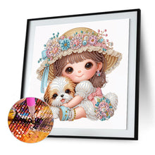 Load image into Gallery viewer, Diamond Painting - Partial Special Shaped - Puppy and girl in white (30*30CM)
