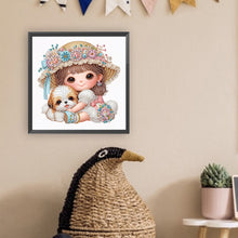 Load image into Gallery viewer, Diamond Painting - Partial Special Shaped - Puppy and girl in white (30*30CM)
