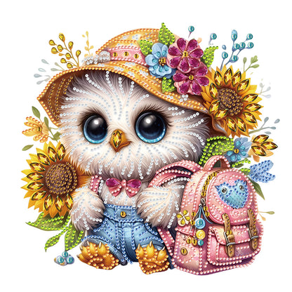 Diamond Painting - Partial Special Shaped - Sunflower white owl at the beginning of school season (30*30CM)