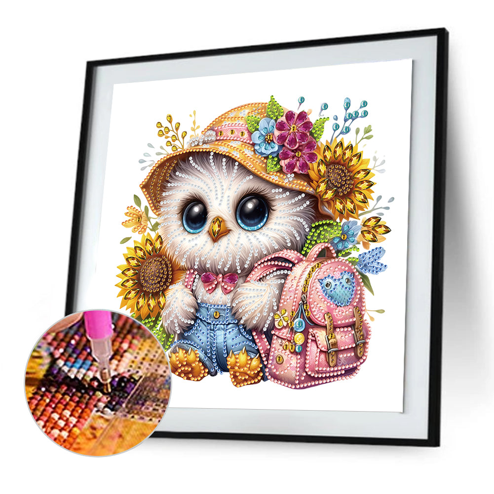Diamond Painting - Partial Special Shaped - Sunflower white owl at the beginning of school season (30*30CM)