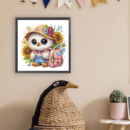 Diamond Painting - Partial Special Shaped - Sunflower white owl at the beginning of school season (30*30CM)