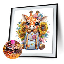 Load image into Gallery viewer, Diamond Painting - Partial Special Shaped - Little giraffe with sunflowers in school season (30*30CM)
