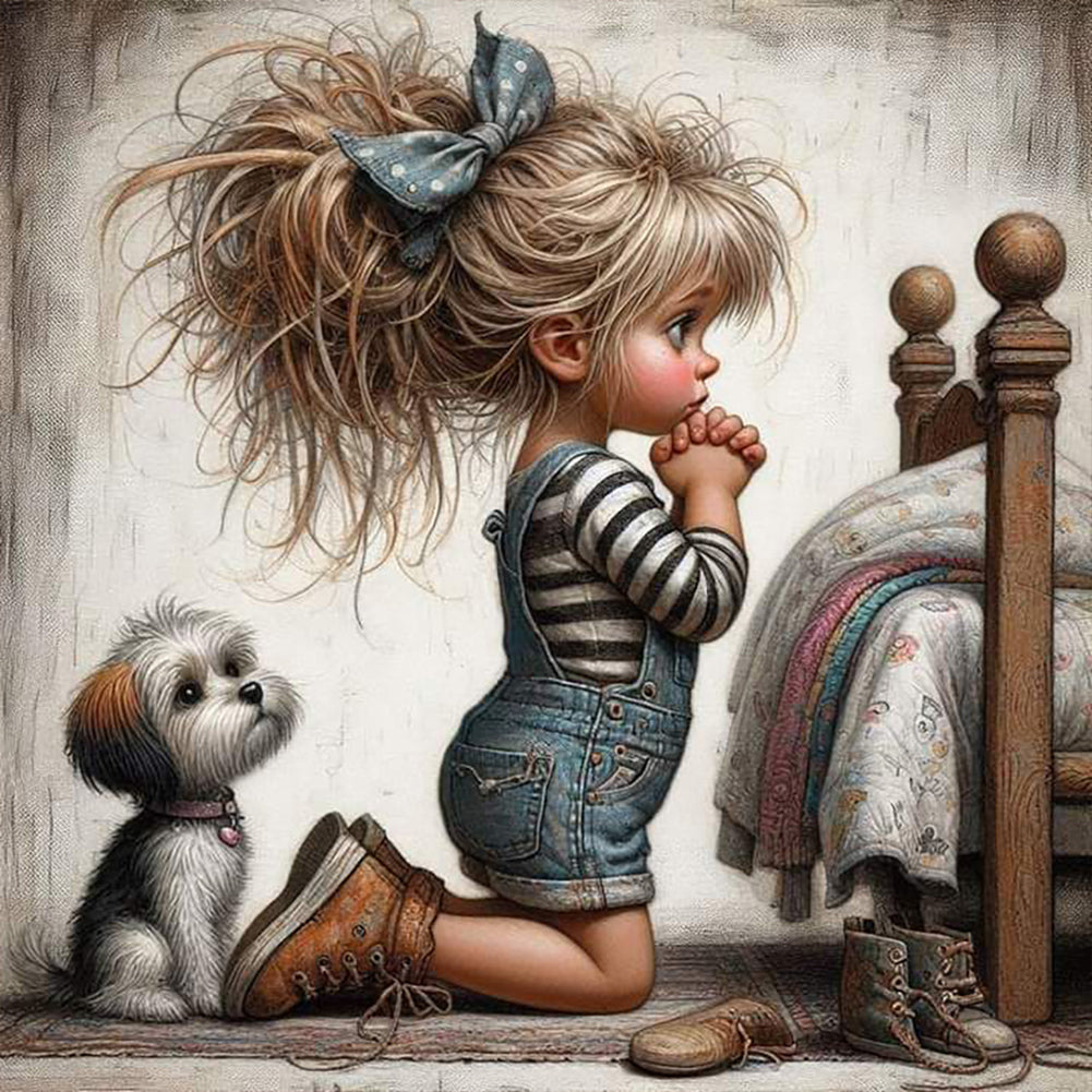Diamond Painting - Full Round - Granny and little girl with afro hair (30*30CM)