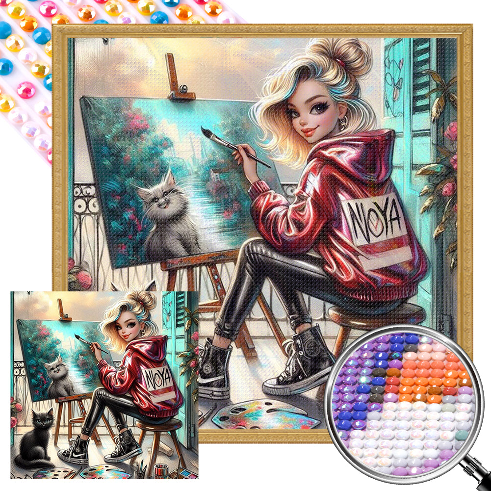 AB Diamond Painting - Full Round - modern art girl (40*40CM)