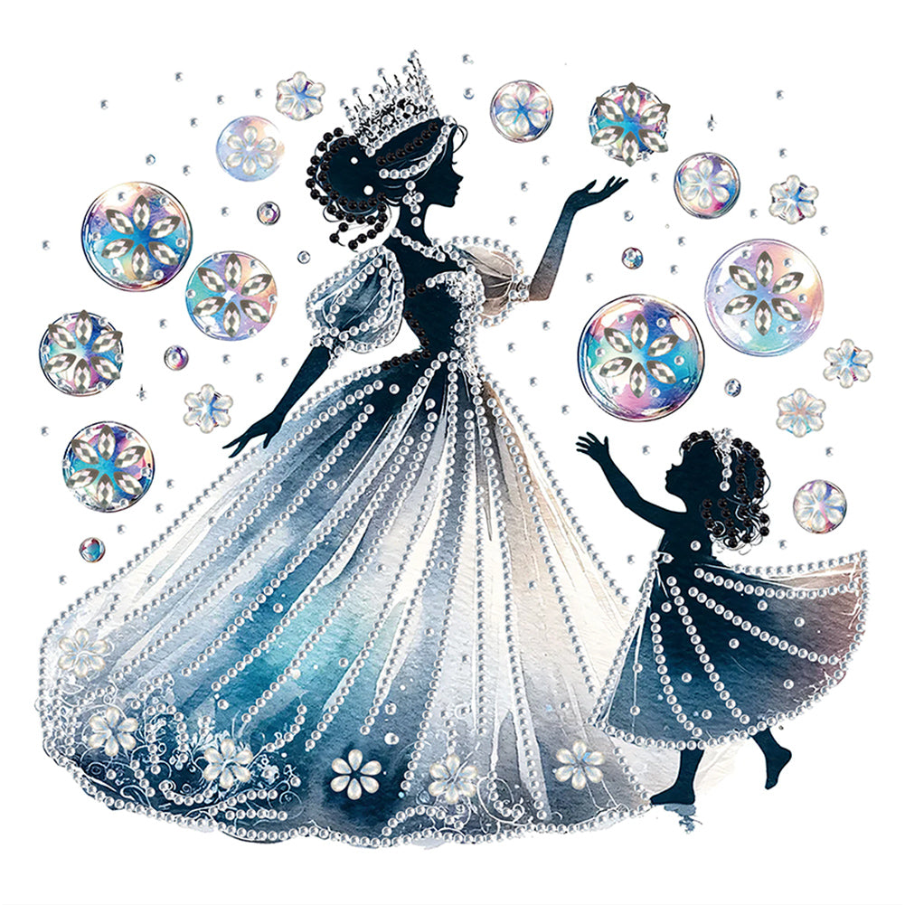 Diamond Painting - Partial Special Shaped - Mother and daughter with colorful bubbles (30*30CM)