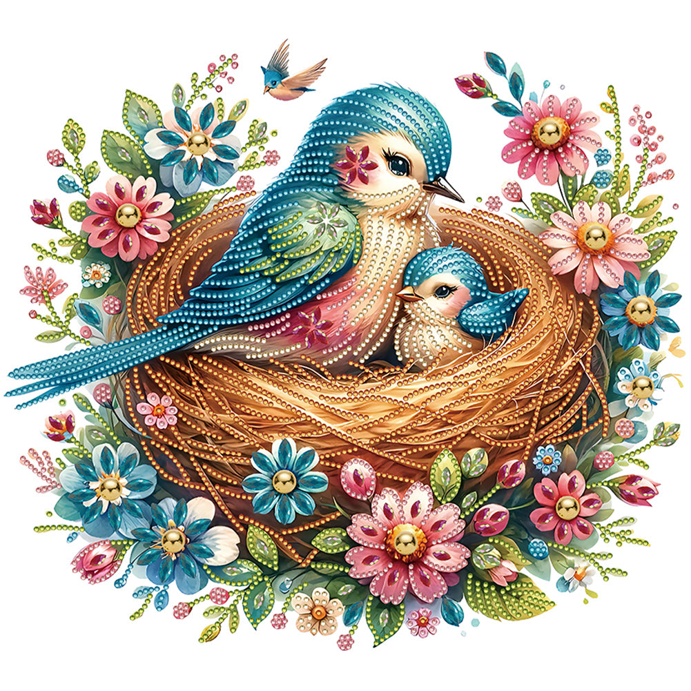 Diamond Painting - Partial Special Shaped - Mother bird and baby bird (40*40CM)