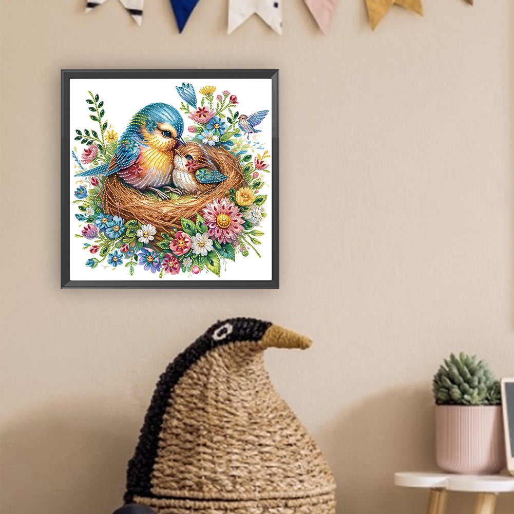 Diamond Painting - Partial Special Shaped - Mother bird and baby bird (40*40CM)