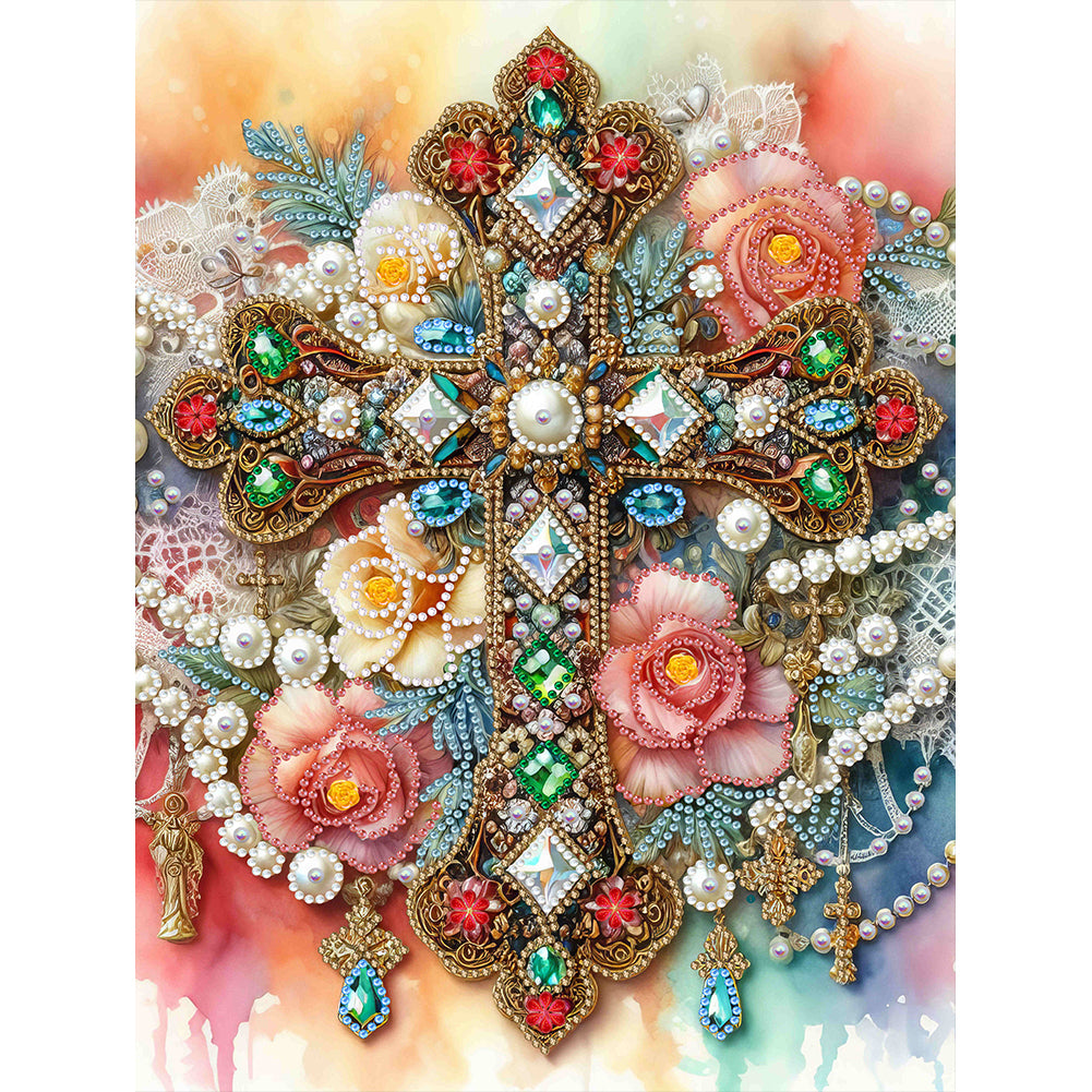 Diamond Painting - Partial Special Shaped - ornate cross (30*40CM)
