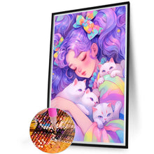 Load image into Gallery viewer, Diamond Painting - Full Round - Cat and Colorful Girl (40*60CM)
